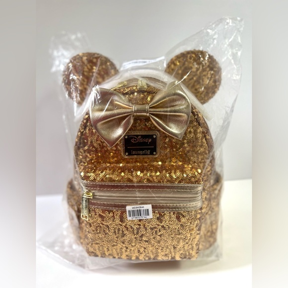 Loungefly X LASR Exclusive Disney Yellow Gold Sequin Minnie Mini Backpack - Picture 12 of 12